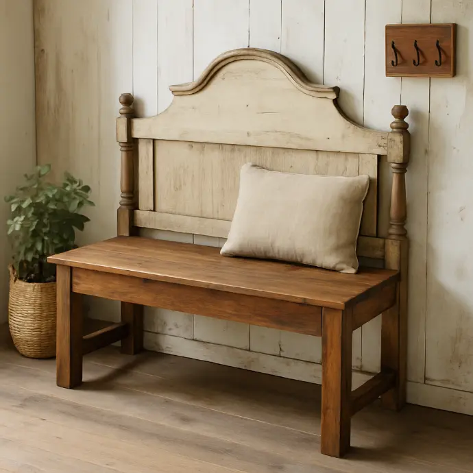 DIY reclaimed wood headboard bench